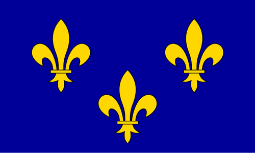 French Fleur De Lis Historic Flag 3' x 5' Printed Nylon, featuring yellow fleur-de-lis on a blue background, made of heavyweight nylon with brass grommets.