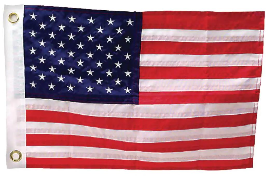 12 x 18 American Flag - Nylon US Flag with Embroidered Stars and Sewn Stripes, featuring close-up of sewn stripes and embroidered stars for durability and elegance.