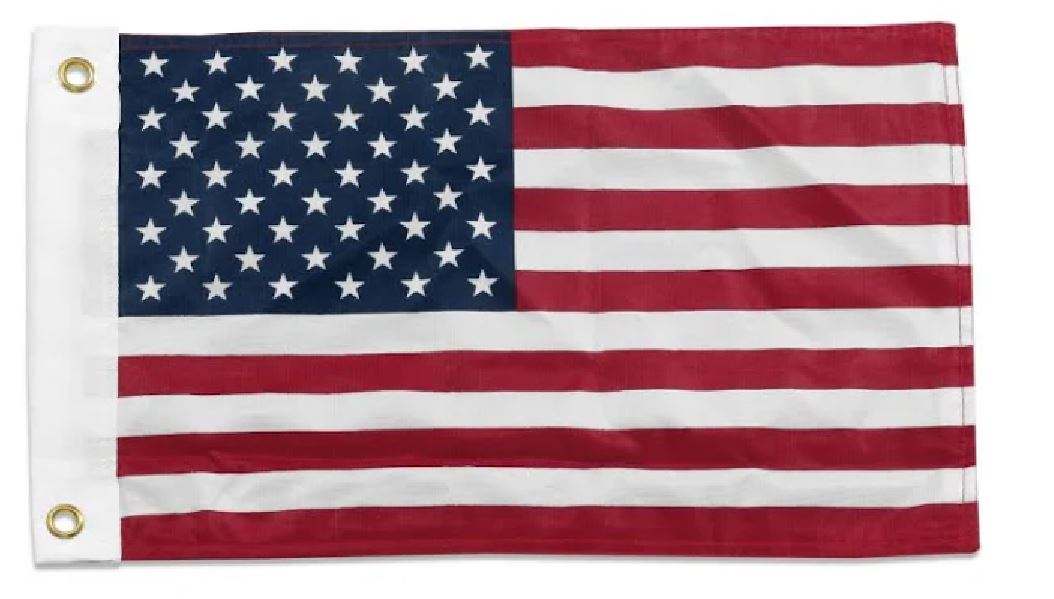 US Flag - Nylon Printed American Flag 8 x 12 with brass grommets, featuring white stars on a blue field. Ideal for boats.