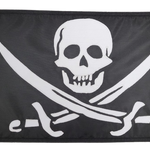 Custom SEWN Applique FLAG featuring a skull and crossed swords design, made from UV-resistant nylon with brass grommets for durability.