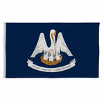 Louisiana State Flag 6' x 10' Printed Nylon featuring a pelican emblem with strong canvas header and brass grommets for outdoor use.