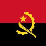 Angola Flag Printed Nylon 3' x 5', featuring a yellow star, gear, and machete on a red and black background. Durable with brass grommets.