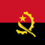 Angola Flag Printed Nylon 3' x 5' with yellow star, circle, and black sword; made for indoor or outdoor use with strong canvas header and brass grommets.