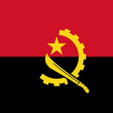 Angola Flag Printed Nylon 3' x 5' with yellow star, circle, and black sword; made for indoor or outdoor use with strong canvas header and brass grommets.