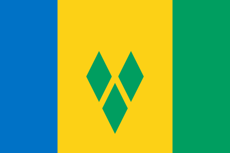 St. Vincent & Grenadines Flag Printed Nylon 3' x 5' with strong canvas header and brass grommets, featuring a diamond-shaped emblem and vibrant colors.