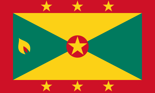 Grenada Flag Printed Nylon 3' x 5' with yellow star in red circle, strong canvas header, and brass grommets for outdoor use.