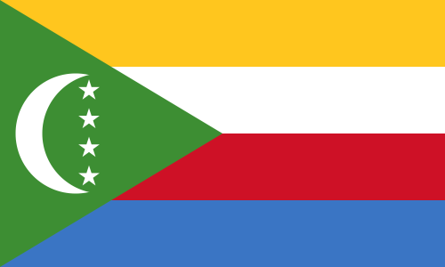 Comoros Flag Printed Nylon 3' x 5' with crescent, stars, and triangle design, featuring strong canvas header and brass grommets for outdoor use.