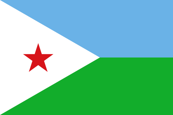 Djibouti Flag Printed Nylon 3' x 5' with a red star, designed for outdoor use, featuring strong canvas header and brass grommets.