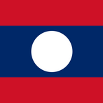 Laos Flag Printed Nylon 3' x 5': A flag with a white circle centered on a blue background, bordered by red, featuring strong canvas header and brass grommets.