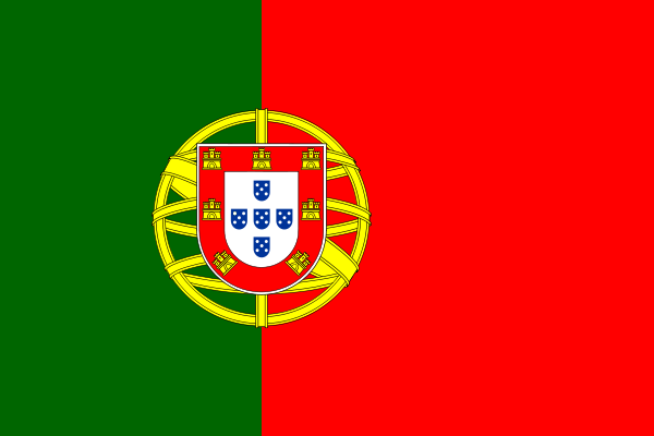 Portugal Flag Printed Nylon 3' x 5' with red, green, and blue emblem, featuring strong canvas header and solid brass grommets for outdoor use.