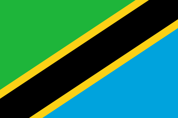 Tanzania Flag Printed Nylon 3' x 5' with diagonal stripes, featuring strong canvas header, brass grommets, and UV resistant nylon. Suitable for indoor and outdoor use.