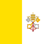 Papal Flag featuring gold and white vertical bands with crossed keys of Saint Peter and the Papal Tiara in the white band.