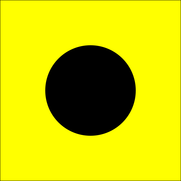 India Code Signal Flag, 12x15, featuring a black circle in the center, made of 200 denier nylon with nylon rope and ash toggles.