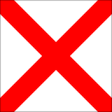 Victor Code Signal Flag 0 made of 200 denier nylon, features a red X and includes nylon rope, distance lines, and ash toggles. Size: 12 x 15.