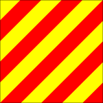 Yankee Code Signal Flag made of 200 denier nylon with diagonal stripes, finished with nylon rope, distance lines, and ash toggles. Size: 12 x 15.