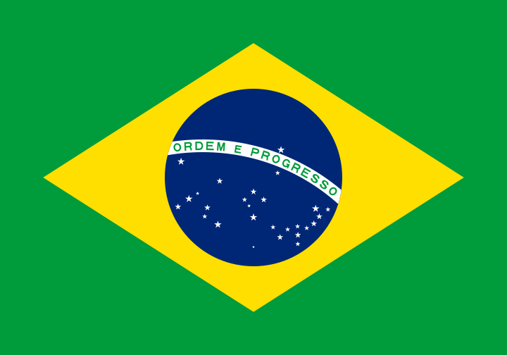 Brazil Flag Printed Nylon 2' x 3' with blue circle and white stars on a yellow and green diamond, featuring strong canvas header and brass grommets.