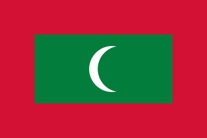 Maldives Flag Printed Nylon 3' x 5' featuring a crescent moon, strong canvas header, and two brass grommets for indoor or outdoor use.