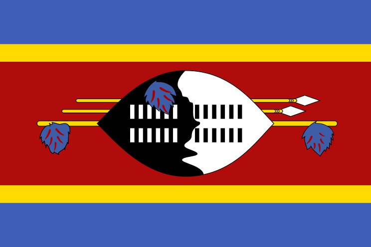 Swaziland Flag Printed Nylon 3' x 5' featuring a black and white circle with arrows, designed for outdoor use with brass grommets and UV-resistant material.