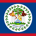 Belize Flag Printed Nylon 3' x 5' featuring two men with bats, durable with brass grommets, suitable for indoor and outdoor use.