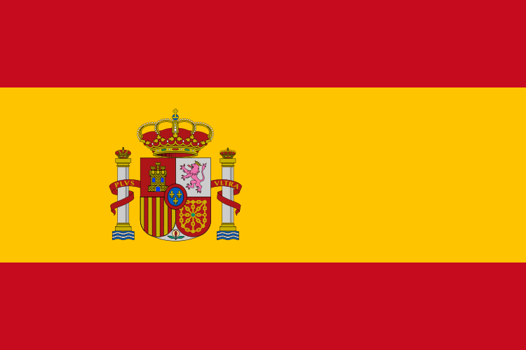 Spain Flag Printed Nylon 3' x 5' featuring a coat of arms with a crown and colorful shield, designed for indoor or outdoor use with strong canvas header and brass grommets.