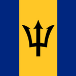 Barbados Flag Printed Nylon 3' x 5' featuring a black trident on a yellow and blue background, designed for indoor or outdoor use.