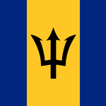 Barbados Flag Printed Nylon 3' x 5' with black trident on yellow and blue background, strong canvas header, and brass grommets for outdoor use.