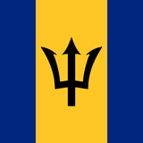 Barbados Flag Printed Nylon 3' x 5' with black trident on yellow and blue background, strong canvas header, and brass grommets for outdoor use.