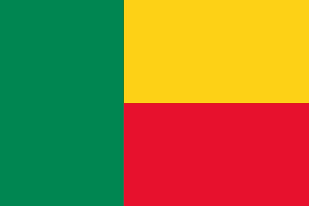 Benin Flag Printed Nylon 3' x 5' featuring a strong canvas header, brass grommets, and UV-resistant nylon with four rows of lock-stitching.