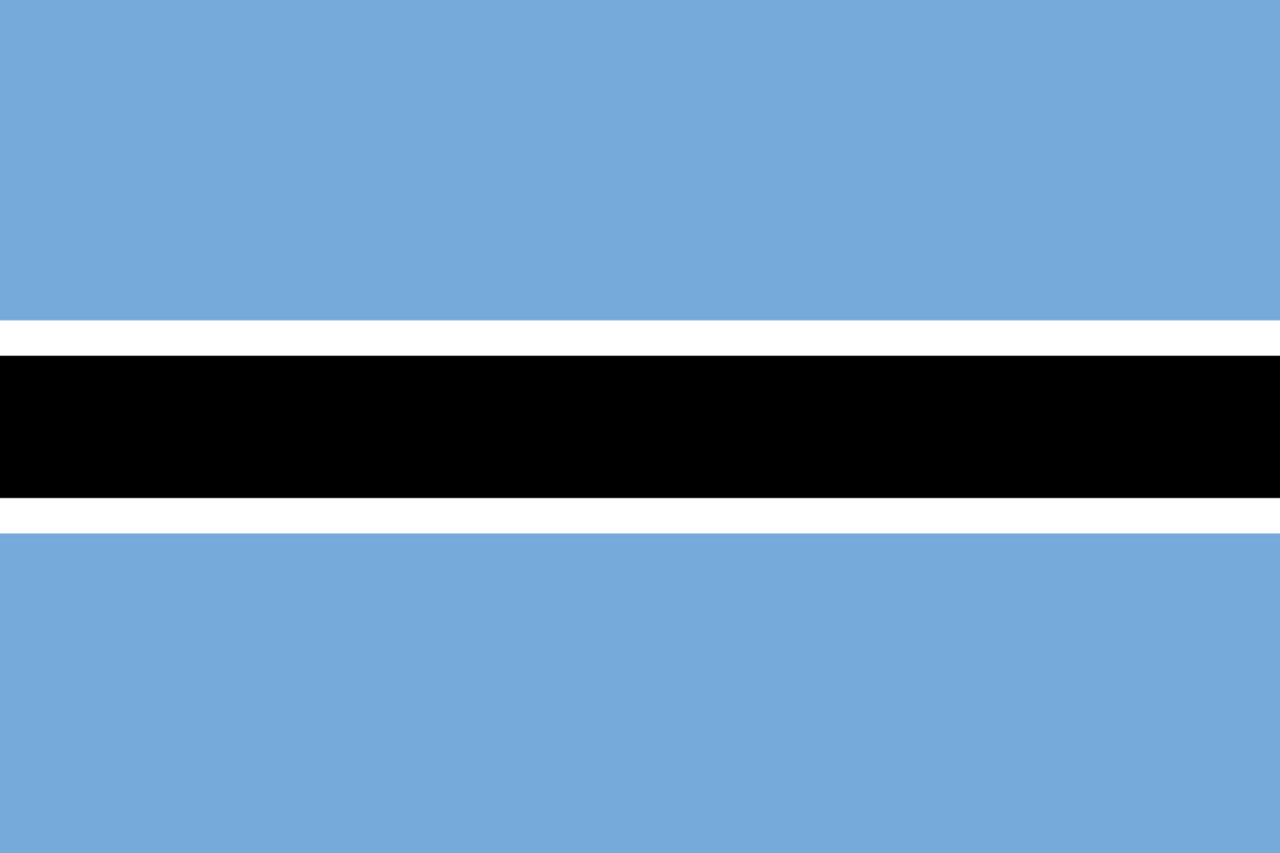 Botswana Flag Printed Nylon 3' x 5' with canvas header, brass grommets, and UV-resistant nylon, designed for indoor/outdoor use.