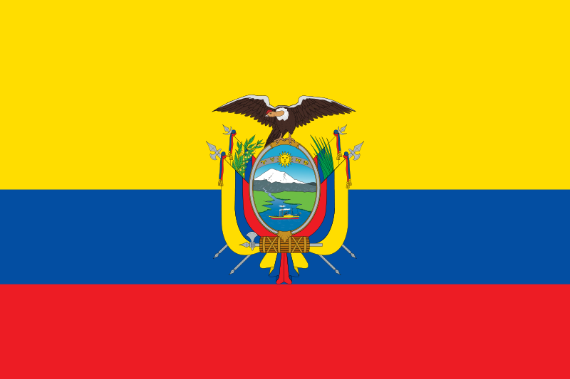 Ecuador Flag Printed Nylon 3' x 5' featuring a bird emblem, durable canvas header, and brass grommets for outdoor use.