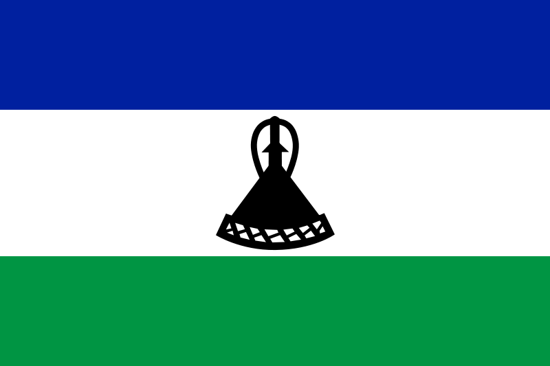 Lesotho Flag Printed Nylon 3' x 5', featuring a black triangle, strong canvas header, and brass grommets for outdoor use.