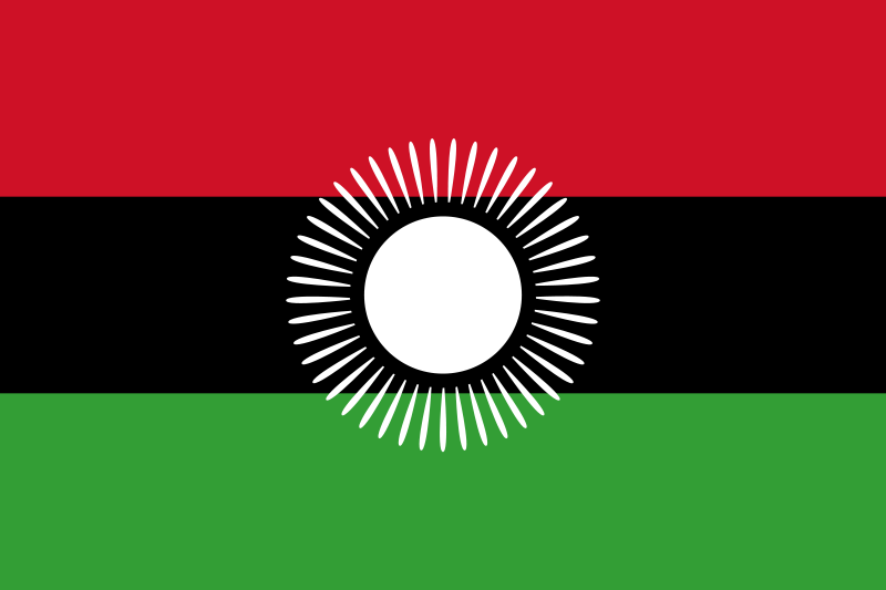 Malawi Flag Printed Nylon 3' x 5' featuring a white circle at the center, suitable for both indoor and outdoor use with brass grommets and UV-resistant fabric.