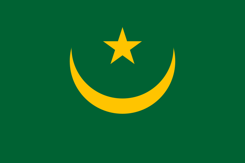 Mauritania Flag Printed Nylon 3' x 5' with crescent moon and star, strong canvas header, brass grommets, UV resistant, suitable for indoor or outdoor use.