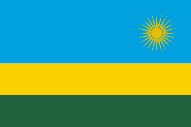 Rwanda Flag Printed Nylon 3' x 5', featuring a sun design, made with durable, UV-resistant nylon and brass grommets for outdoor or indoor use.