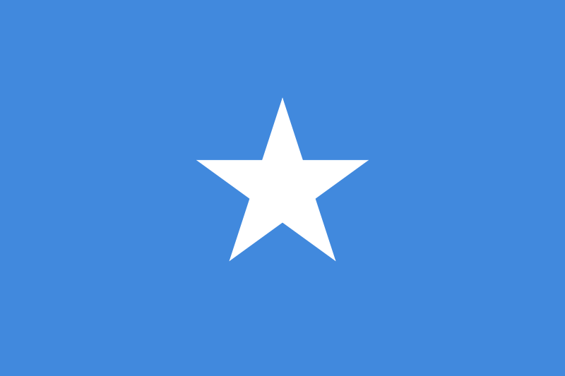 Somalia Flag Printed Nylon 3' x 5', featuring a white star on a blue background, with brass grommets and durable canvas header for outdoor use.