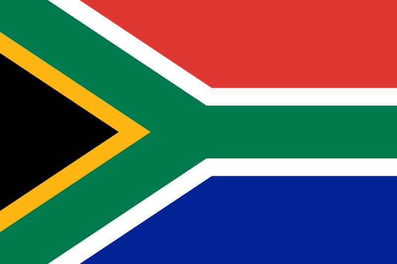 South Africa Flag Printed Nylon 3' x 5', featuring UN design, strong canvas header, brass grommets, and UV-resistant nylon, suitable for indoor or outdoor use.