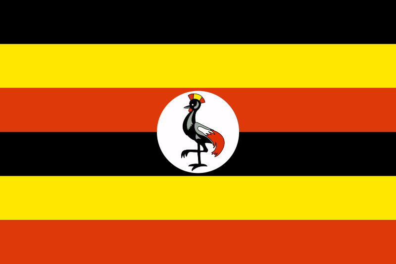 Uganda Flag Printed Nylon 3' x 5' featuring a black and yellow striped design with a bird emblem in the center, ideal for indoor or outdoor use.