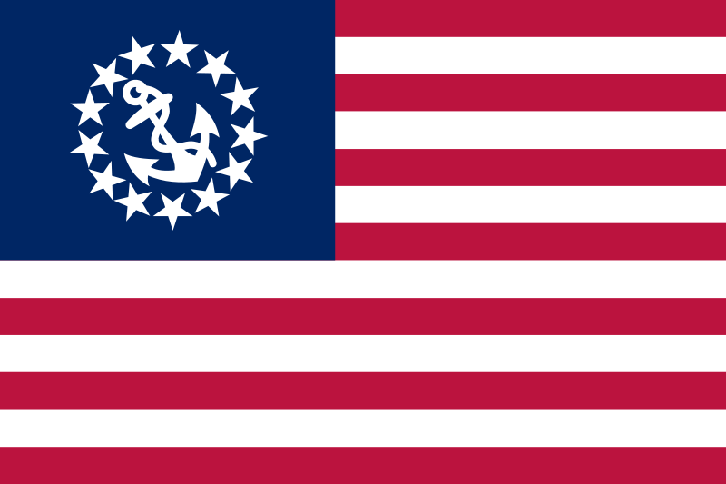 US Yacht Ensign Nylon Embroidered and Sewn Flag 12 x 18 with anchor and stars, featuring brass grommets and sturdy header.