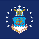 US Air Force Flag Printed Nylon 4' x 6', featuring the Air Force seal with an eagle and stars on a blue background, strong canvas header, and brass grommets.