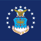 US Air Force Flag Printed Nylon 4' x 6', featuring the Air Force seal with an eagle and stars on a blue background, strong canvas header, and brass grommets.