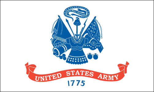 US Army Flag Printed Nylon 4' x 6', featuring the official blue Army seal with United States Army text and 1775 below on a white background.