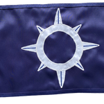 Custom SEWN Applique FLAG featuring a blue background with a prominent white circle, crafted from durable, UV-resistant nylon.