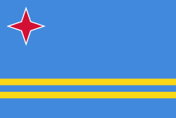 Aruba Courtesy Flag 12 x 18, featuring a red star on a blue and yellow design with brass grommets and a canvas header.