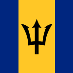 Barbados Courtesy Flag 12 x 18 Nylon featuring a black trident on a yellow and blue background, made with marine-grade solarmax nylon and brass grommets.