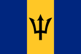 Barbados Courtesy Flag 12 x 18 Nylon featuring a black trident on a yellow and blue background, made with marine-grade solarmax nylon and brass grommets.