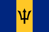 Barbados Courtesy Flag 12 x 18 Nylon with a black trident on a yellow and blue background, featuring marine-grade solarmax nylon and brass grommets.