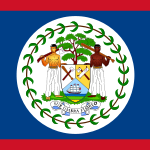 Belize Courtesy Flag 12 x 18 featuring two men holding bats in a blue and white circle, made of durable Marine-grade nylon with brass grommets.