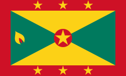 Grenada Courtesy Flag 12 x 18, featuring a red and green triangle with a yellow star; made of Marine-grade nylon with canvas header and brass grommets.