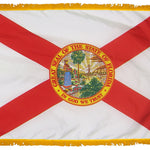 Florida State Flag 3' x 5' INDOOR Printed Nylon featuring a crimson cross of St. Andrew, yellow border, and official state seal, with golden yellow fringe.