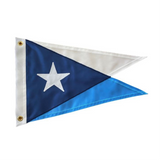 Custom SEWN Personalized Flag with a blue and white triangle design, featuring a prominent white star on a blue background, expertly crafted in the USA.